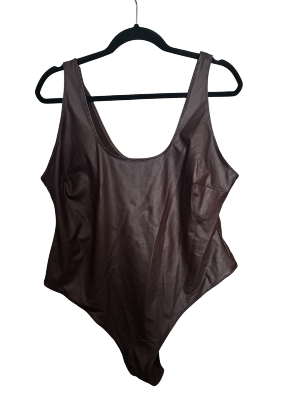 SKIMS Chocolate Brown Faux-Leather Bodysuit